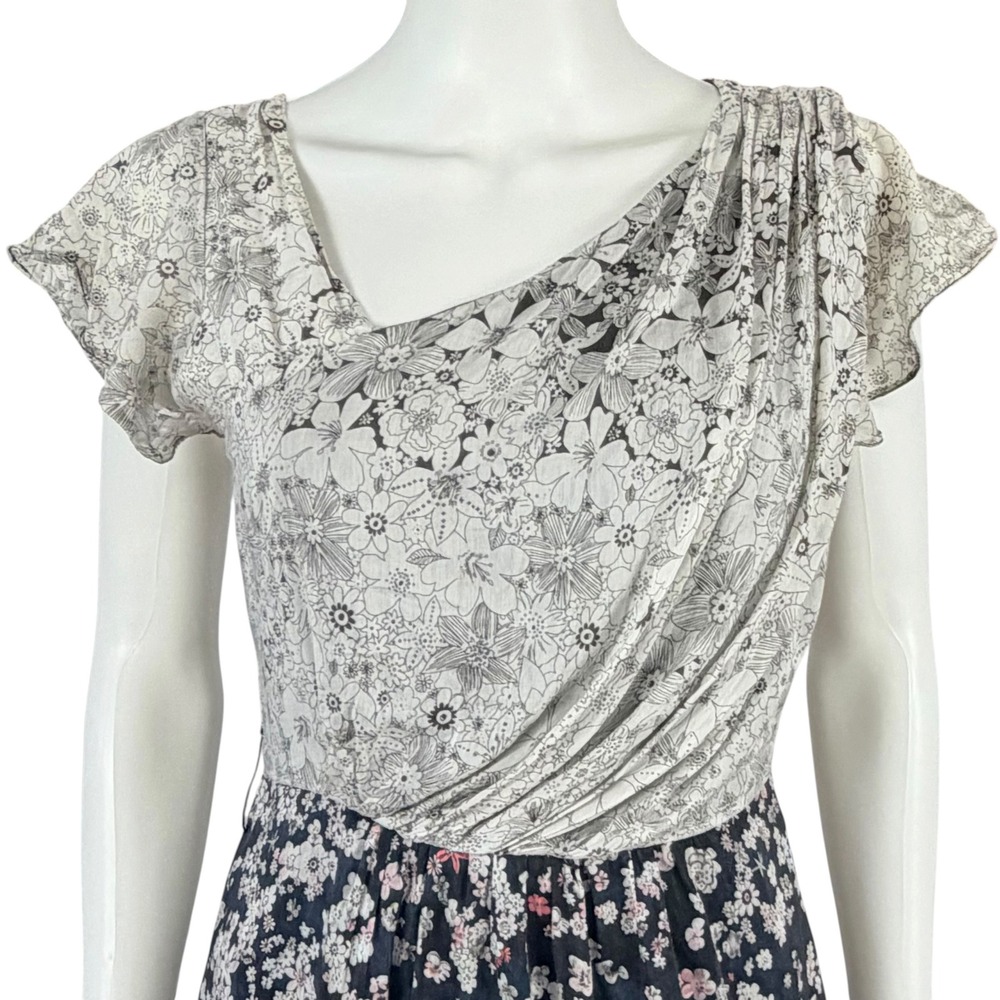 MM Couture Miss Me 100% Silk Floral Mini Dress Draped Surplice Coquette S - Picture 2 of 12